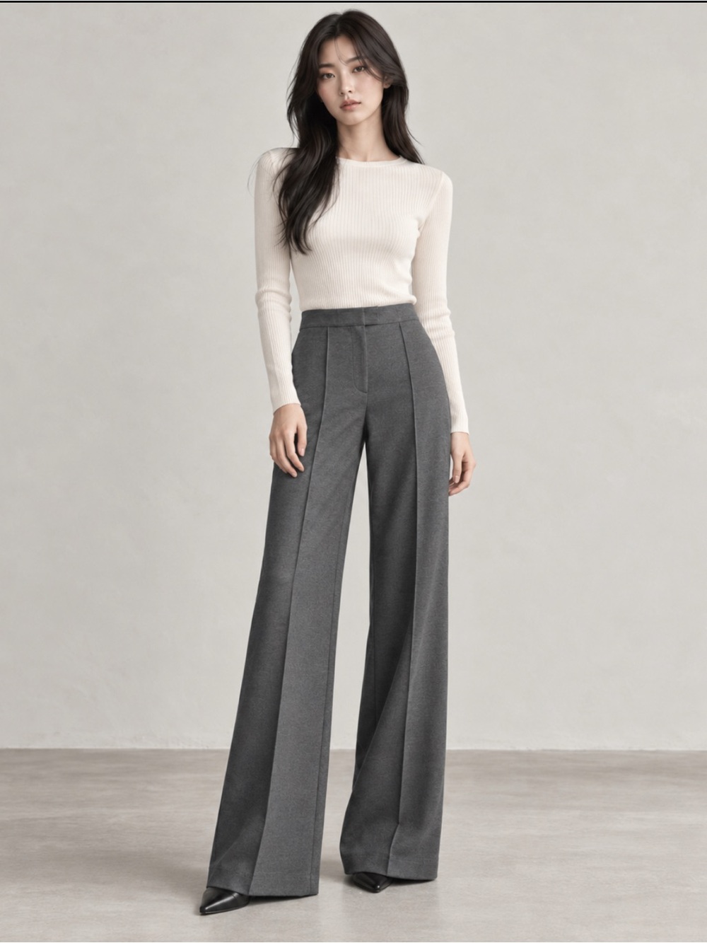 H&M Wide-Leg High-Waist Trousers in Gray Size-X-Small #Modernminimalism